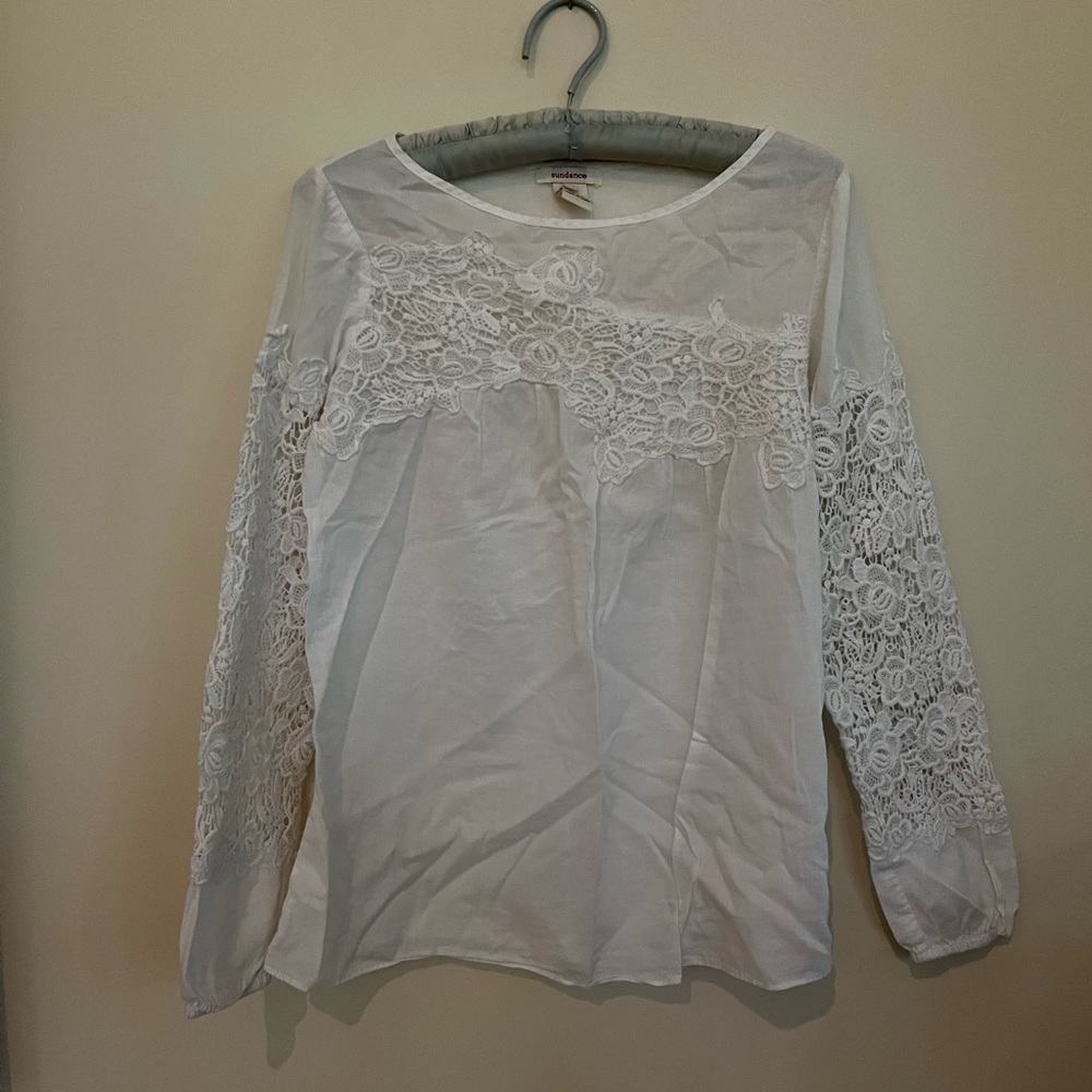 Sundance White Lace Embroidered Blouse